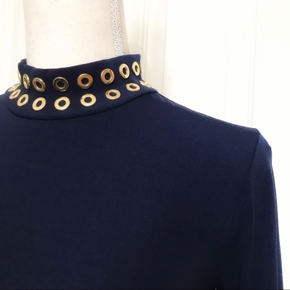 MICHAEL MICHAEL KORS NAVY MIDI GOLD METAL DRESS - XXS - Picture 5 of 10